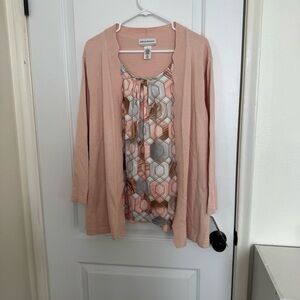 Alfred Dunner Soft Pink Knit Top with attached cardigan